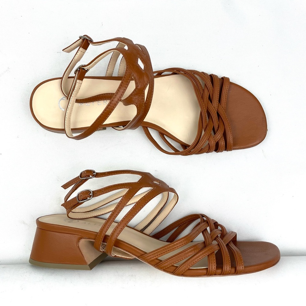Alterre Bell Cognac Brown Leather Sandals Size 10 Interchange Strap EUC